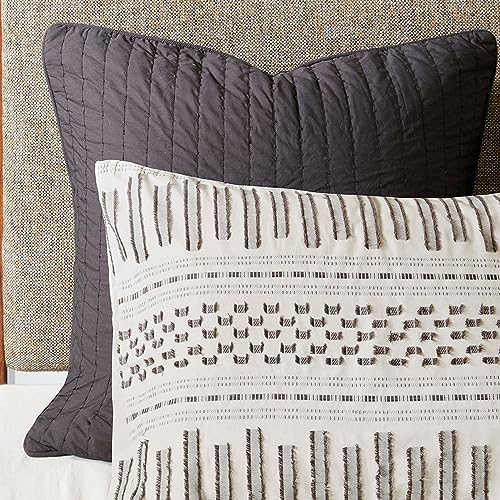 Image of INK+IVY Luxurious Cotton-Bedding Set - Mid Century Trendy Geometric Design, All Season Cozy-Cover With Matching-Shams, Full /Queen, Rhea Jacquard Ivory /Charcoal