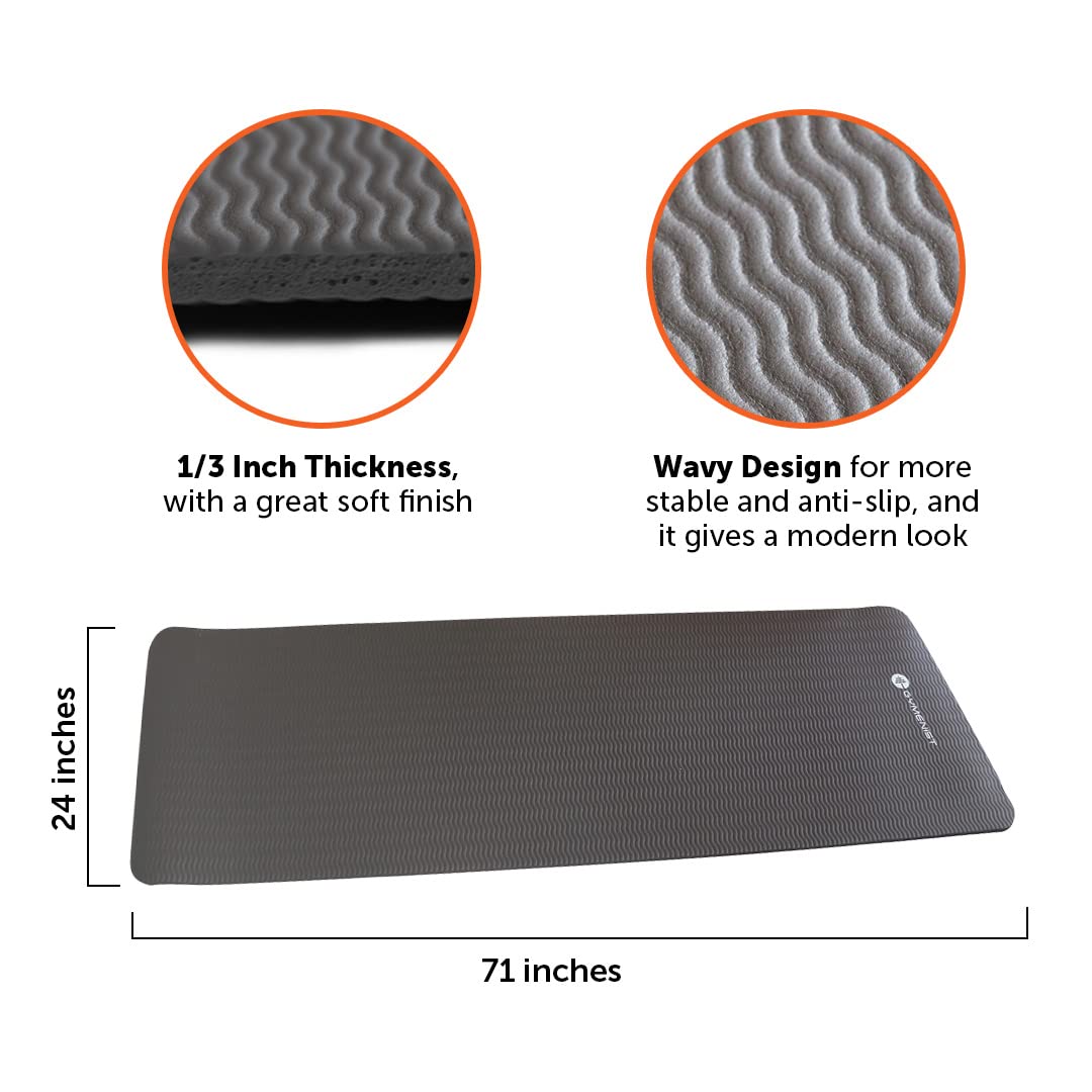 GYMENIST Thick Exercise Yoga Floor Mat Nbr 24 X 71 Inches Great for Camping Cardio Workouts Pilates Gymnastics (Black)