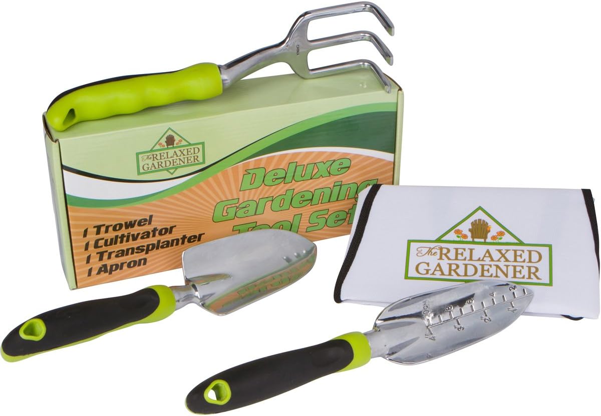 Garden Tool Set - 3 Heavy Duty Gardening Hand Tools - Trowel, Cultivator, and Transplanter with Bonus Apron - Rust-Proof Gardening Tools Kit Gift for Men and Women