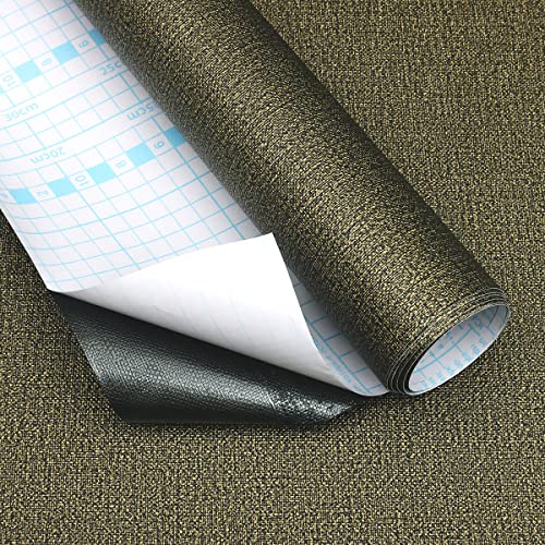 Guvana Black/Gold Peel And Stick Wallpaper Textured Contact Paper Grasscloth Self Adhesive Wallpaper 15.7"X118" Modern Embossed Contact Paper Removable Diy Wallpaper For Bedroom Decor Vinyl Roll #TOP5