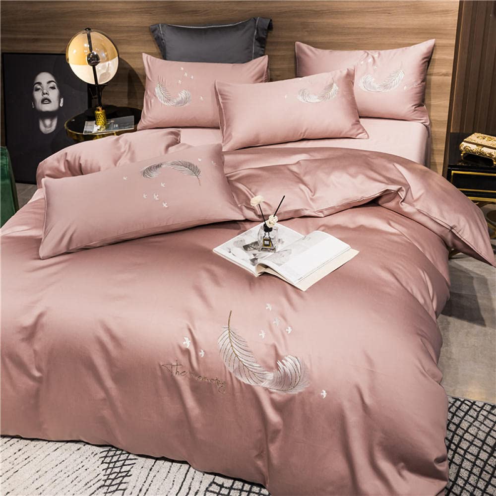 Luxury Bedding King,Solid Bed Linen Long-Staple Cotton Set Bedding Set, Bed Sheet Duvet Cover Sets for Bedroom Hotel Purple Gray 220240cm 4PCS (Pink a Twin 150x200CM 3PCS)