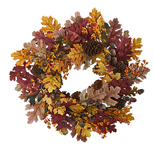 Nearly Natural 24in. Oak Leaf, Acorn & Pine Wreath