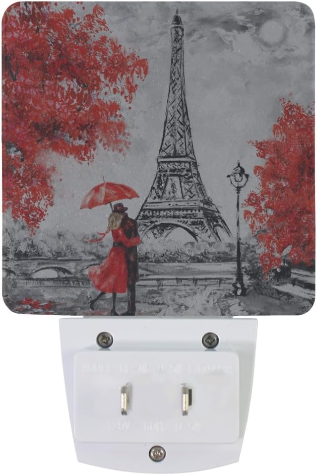 Naanle Set of 2 Paris Eiffel Tower Couple Autumn Maple Leaf Valentines Day Auto Sensor LED Dusk to Dawn Night Light Plug in Indoor for Adults
