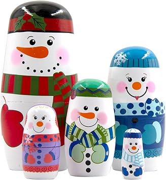 Christmas Wooden Matryoshka Handmade Nesting Doll Snowman Design Russian Doll Birthday Home Decoration