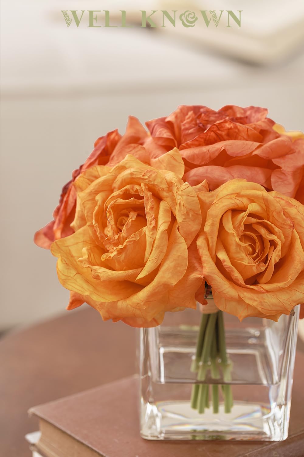 WELL KNOWN Rose Artificial Flowers in Vase with Faux Water, Silk Rose Table Centerpieces for Home Coffee Table Decor, Fake Roses Flower Arrangements for Office Hotel Lavatory Decor (Burnt Orange) - Image 4