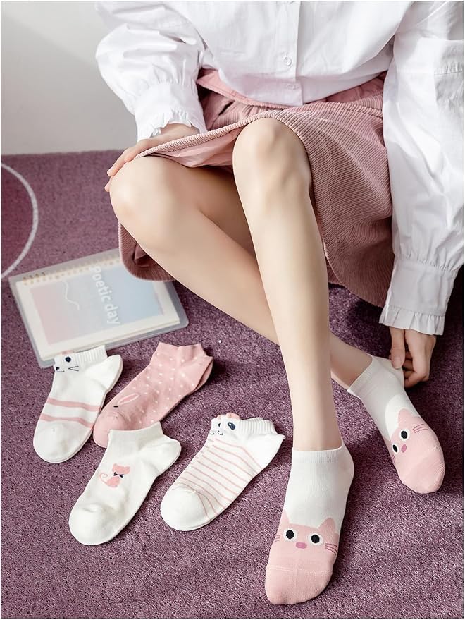 SoxLife Women’s Ankle Socks – 5 Pair Pack | Cute Smile Face Design | Soft Cotton Breathable Low-Cut Socks for Girls & Women - Image 2 thumbnail