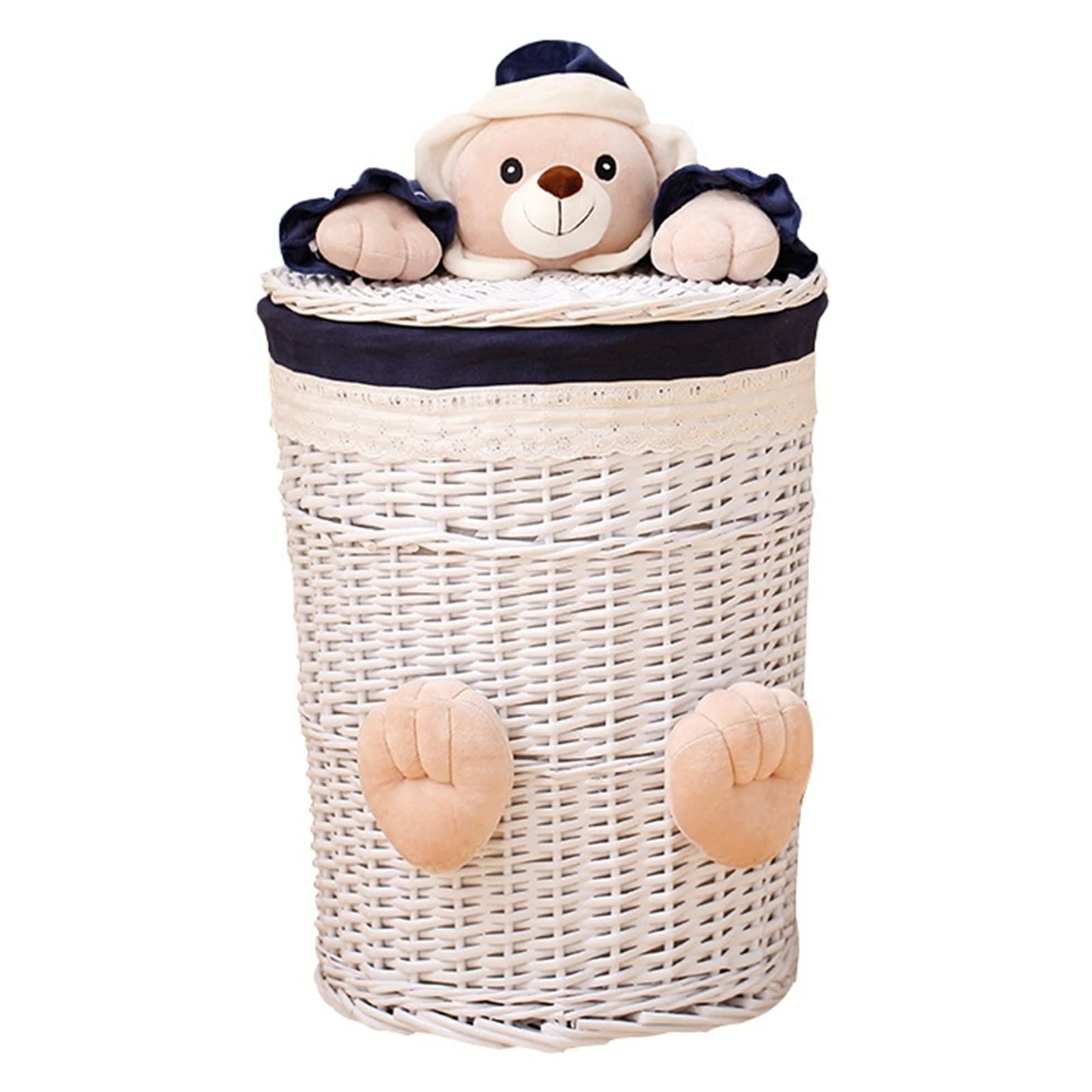 Panier à linge tissé blanc avec sac amovible pour cacher le désordre