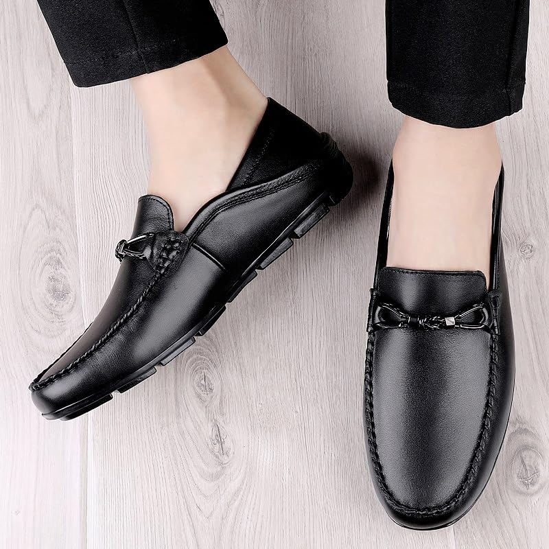 Mens Loafers Shoe Round Toe Leather Loafer Shoes Comfortable Flexible Flat Heel Prom Outdoor Slip-ons4