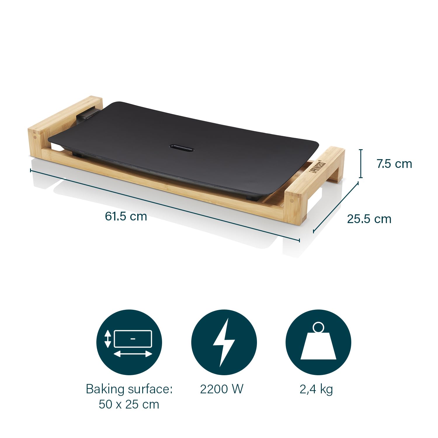 Princess Table Chef Pure Nera, Piastre elettriche, 2200 W, 01.103026.01.001