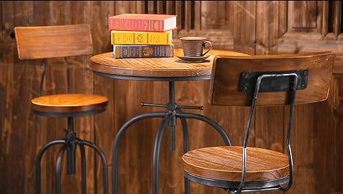 Miniatura 5 de Juego de mesa de bar con 2 taburetes de respaldo, mesa redonda de 3 piezas, sillas compactas, mesa de altura para cocina, comedor, sala de estar,