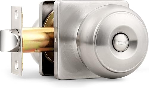 Probrico Pomo cuadrado para puerta de privacidad, perilla de puerta de dormitorio con cerradura, perilla interior de níquel cepillado para puerta de