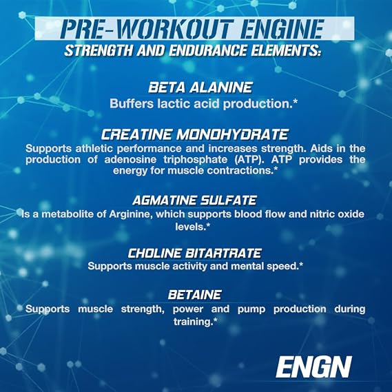 EVL Intense Pre Workout with Creatine - ENGN Energizing Pre Workout for Men Powder Drink for Lasting Energy Focus and Recovery - with Beta Alanine Caffeine and L Theanine - Blue Raz