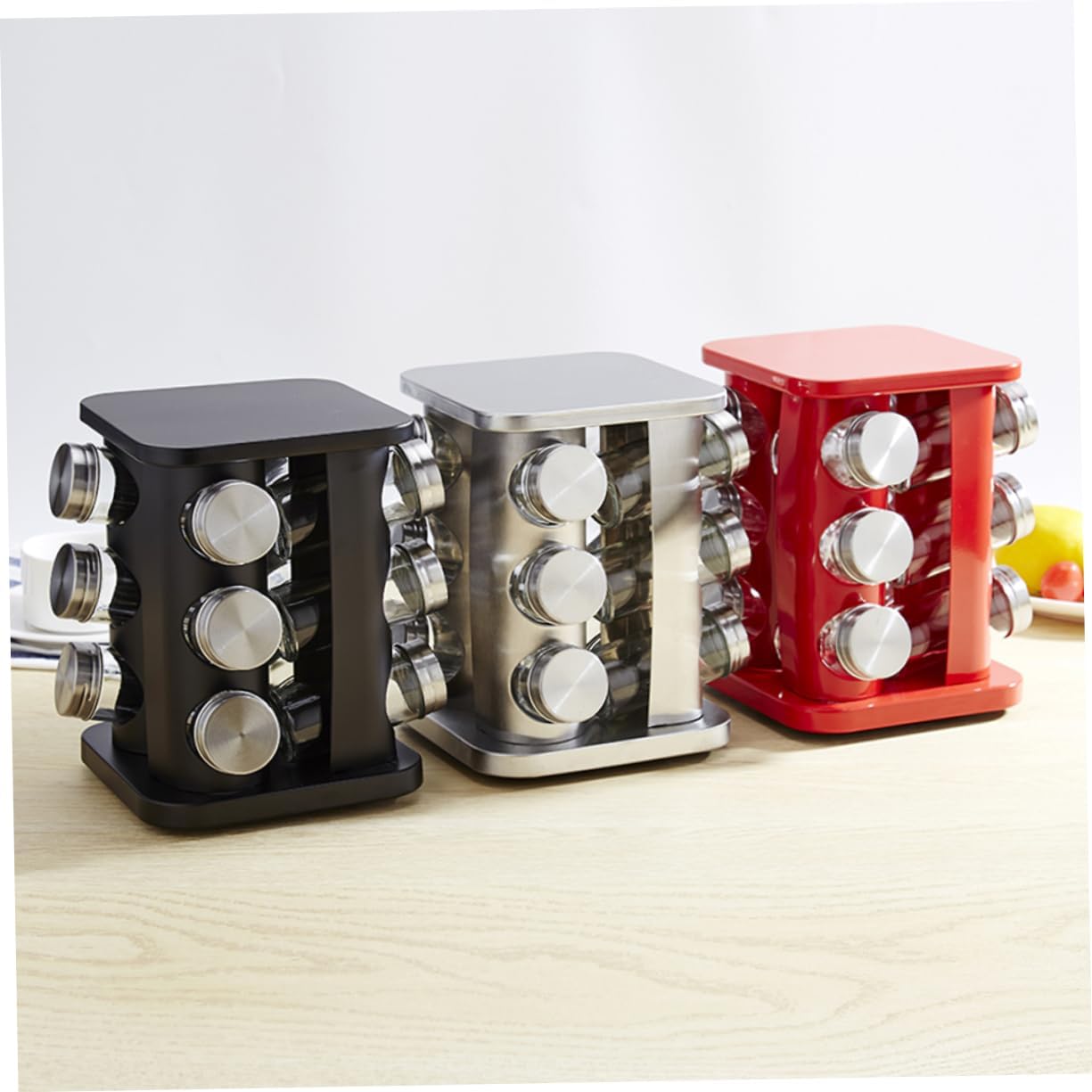 PRETYZOOM 12pcs Seasoning Bottles Spices Set Turnable Holder Stainless Steel Glass Material