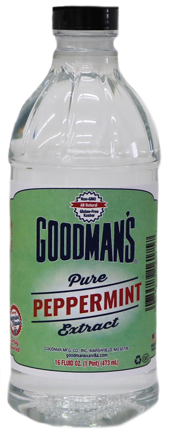 Goodman's Pure Peppermint Extract - Gluten-Free, Non-GMO, Kosher, Low Carb & Low Calorie - Ideal for Hot Chocolate, Coffee, Icing, Candy, and More. - No Artificial Color, No Sugar (16oz Bottle)