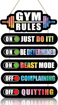 KAIRNE Gym Room Inspirational Sign for Workout Room Decor,Exercise Motivational Posters,Fitness Rules for Gym Wooden Plaque Sports Decor,Boys Bedroom Gym Sign Hanging Decor12X2.3x5+12x4.7x1 inch