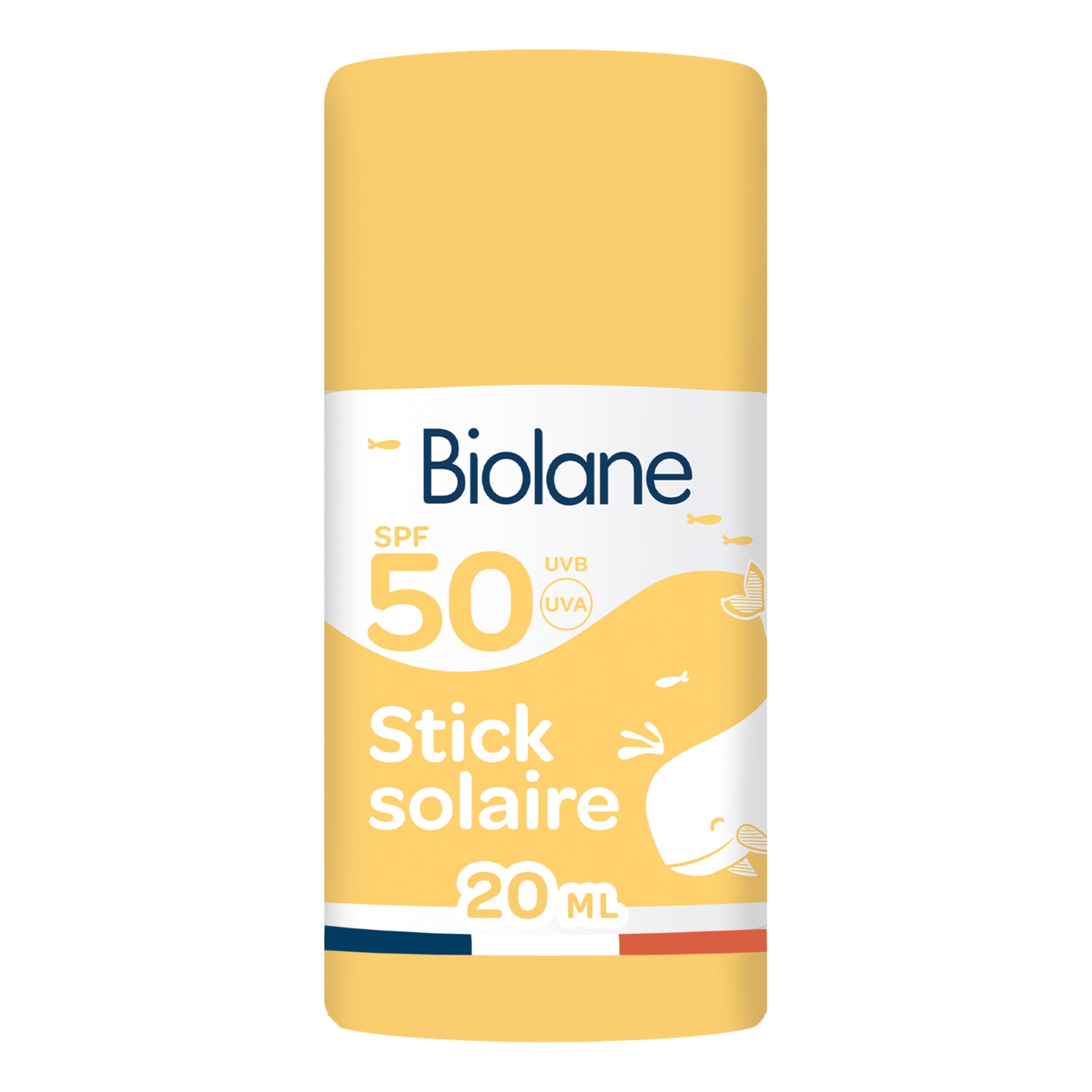 BIOLANE - Stick Solaire Bébé SPF 50 - Protection Visage et Corps - Haute Protection Contre UVA et UVB - Peaux Sensibles - Résistant à l'eau - Texture invisible