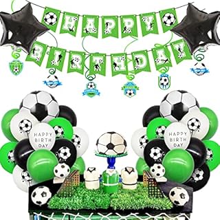 Football Birthday Decorations Football Balloons Set Football Birthday Banner with 6pcs Football Hanging Swirl Decoration for Boy Football Fans Birthday Party Supplies