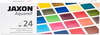 Honsell 89924 - Jaxon Aquarell, feine Künstler-Aquarellfarbe im Metallkasten, 24 halbe Näpfchen, leuchtende, intensive Farben, hochwertige Künstlerpigmente