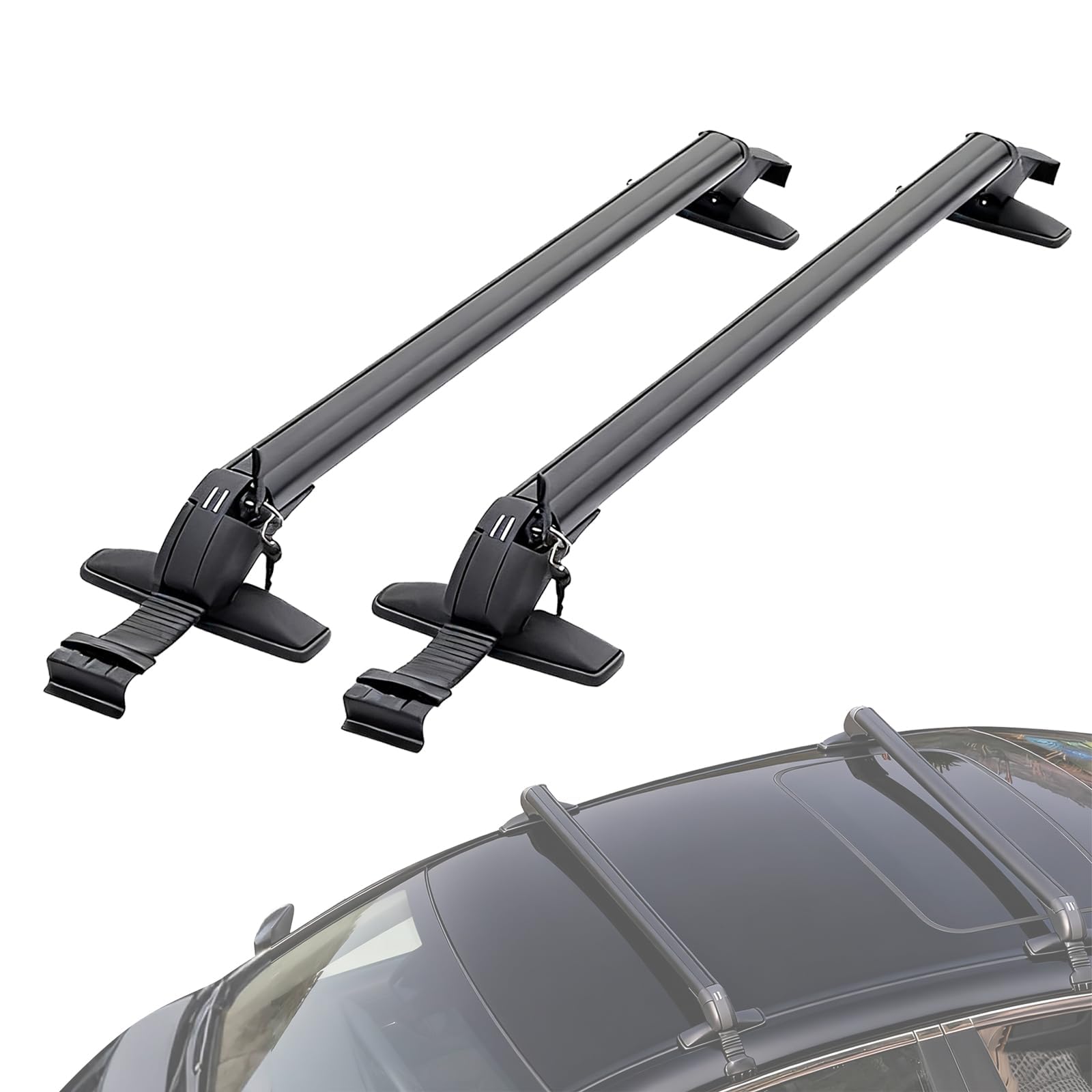 45" Universal Aluminum Roof Rack Cross Bars with Anti-Theft Lock – Fits Vehicles Without Roof Rails – Ideal for Rooftop Cargo Carrier, Kayak, Canoe, Snowboards & More