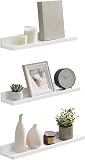 SONGMICS Wall Shelf 3 Set Floating Shelves Ledge for Picture Frames and Books, 38 x 10 cm, MDF White LWS38WT - 1