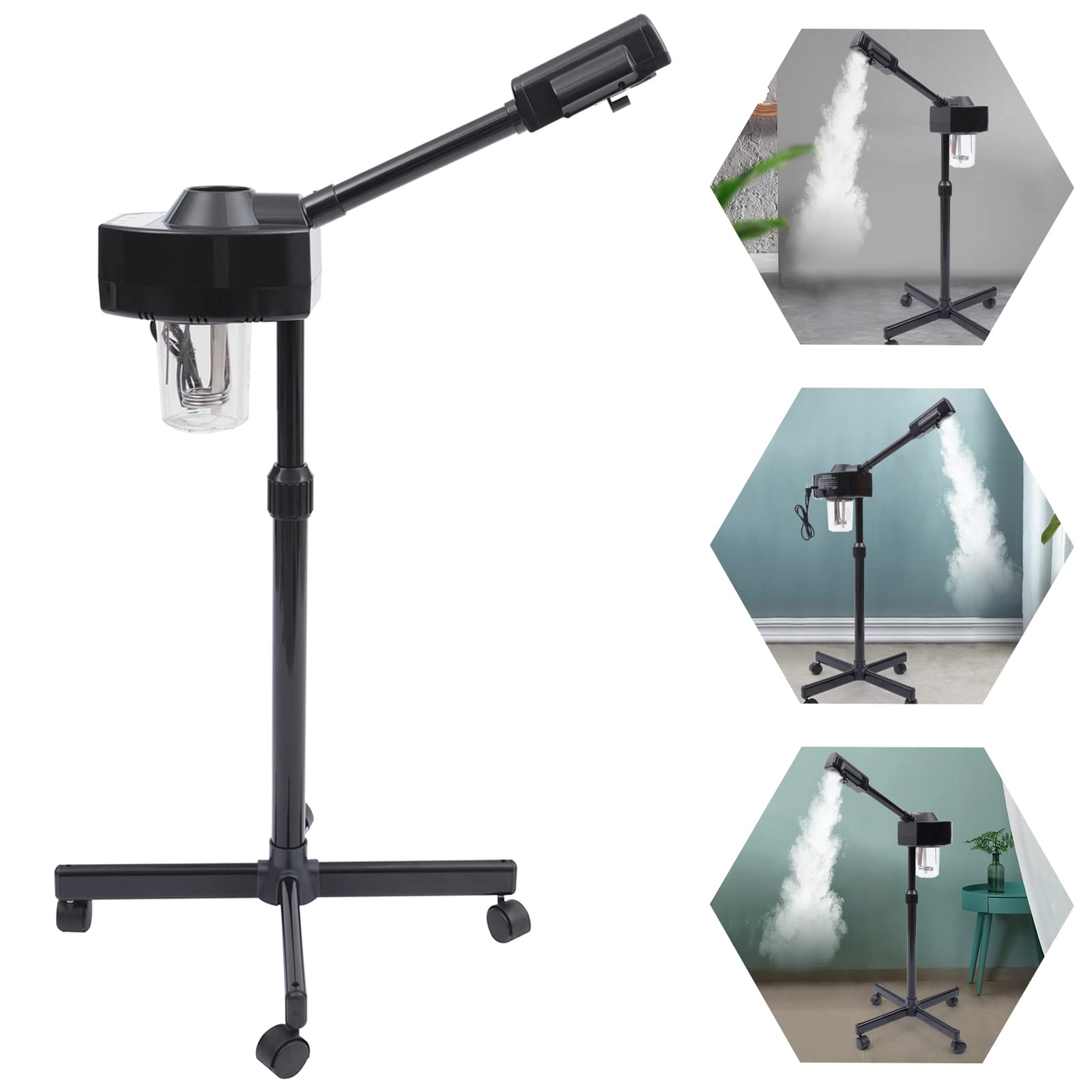 Evaporatore viso con o, vaporizzatore viso per sauna facciale, timer per studio cosmetico, con schermo LCD, ugello girevole a 360°, 600 ml, 750 W, nero