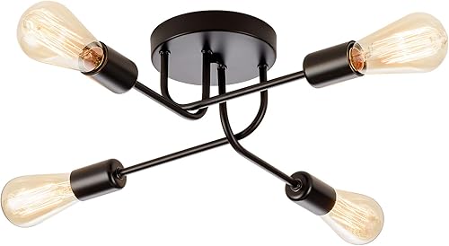 Miniatura 10 de Lámpara de techo industrial semiempotrada con 6 luces de techo vintage con ramas de metal ajustables Soporte E26 (bronce) (bombilla no incluida)