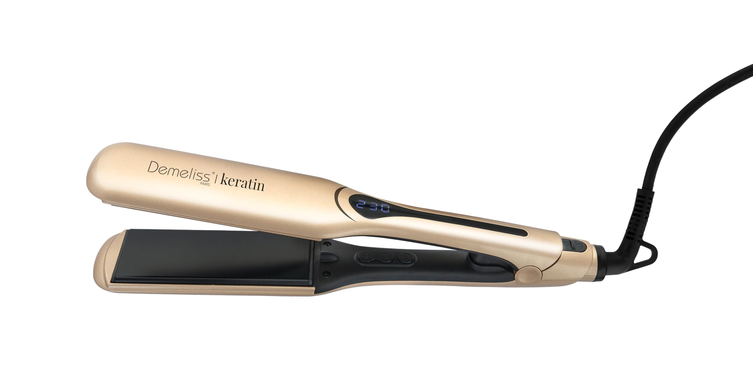 Demeliss Saint Algue Plancha Kera-GOLD XL – Placas anchas de queratina – 14 temperaturas, pantalla digital – Cable giratorio 360° – Suavizado profesional – Apto para todo el cabello – Pantalla digital