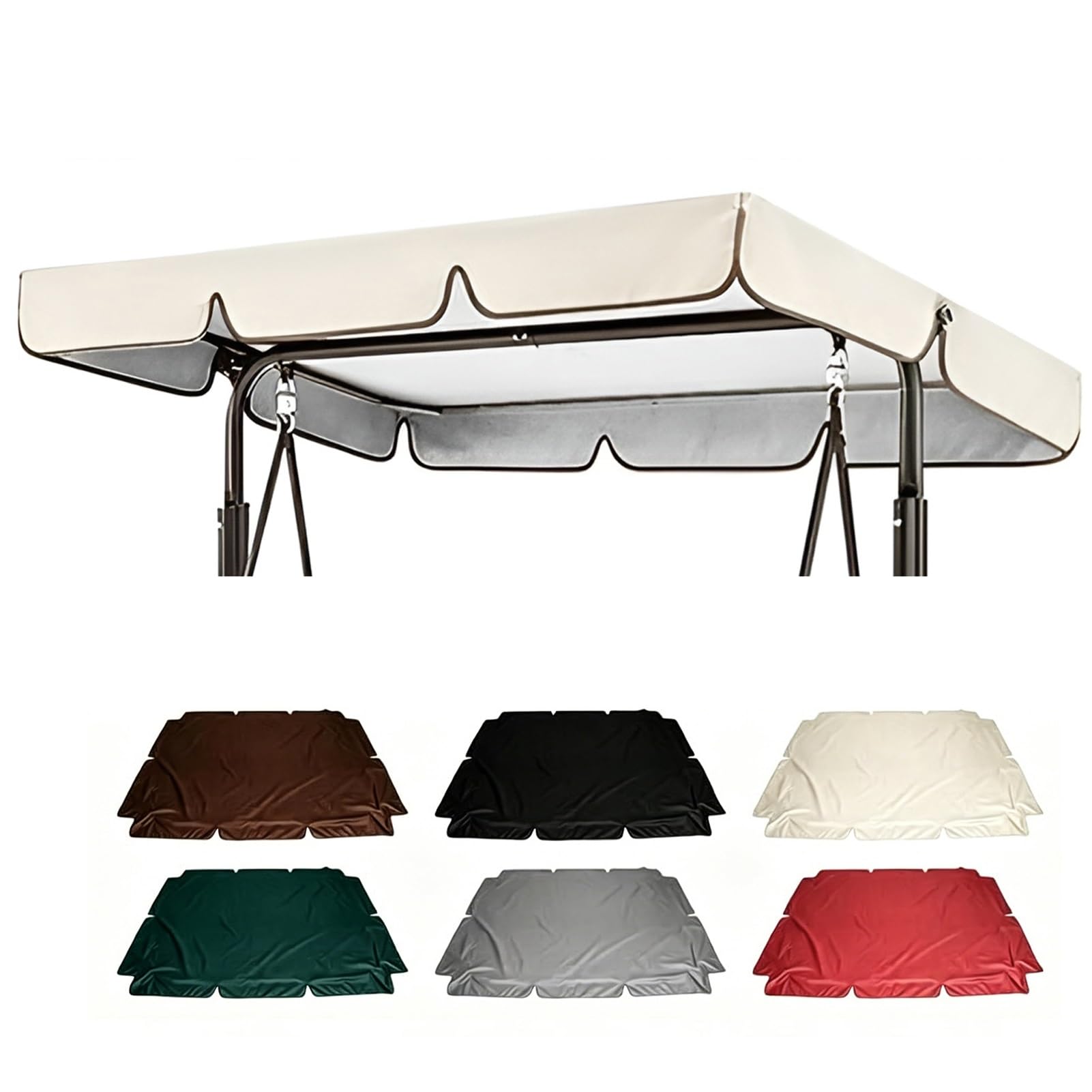 Toile de Rechange pour Balancelle de Jardin 2 ou 3 Places, Housse de Rechange Toit de Balançoire en Tissu Polyester Imperméable, Coupe-Vent et Anti-UV(Beige,190x132x15cm/75x52x6in)