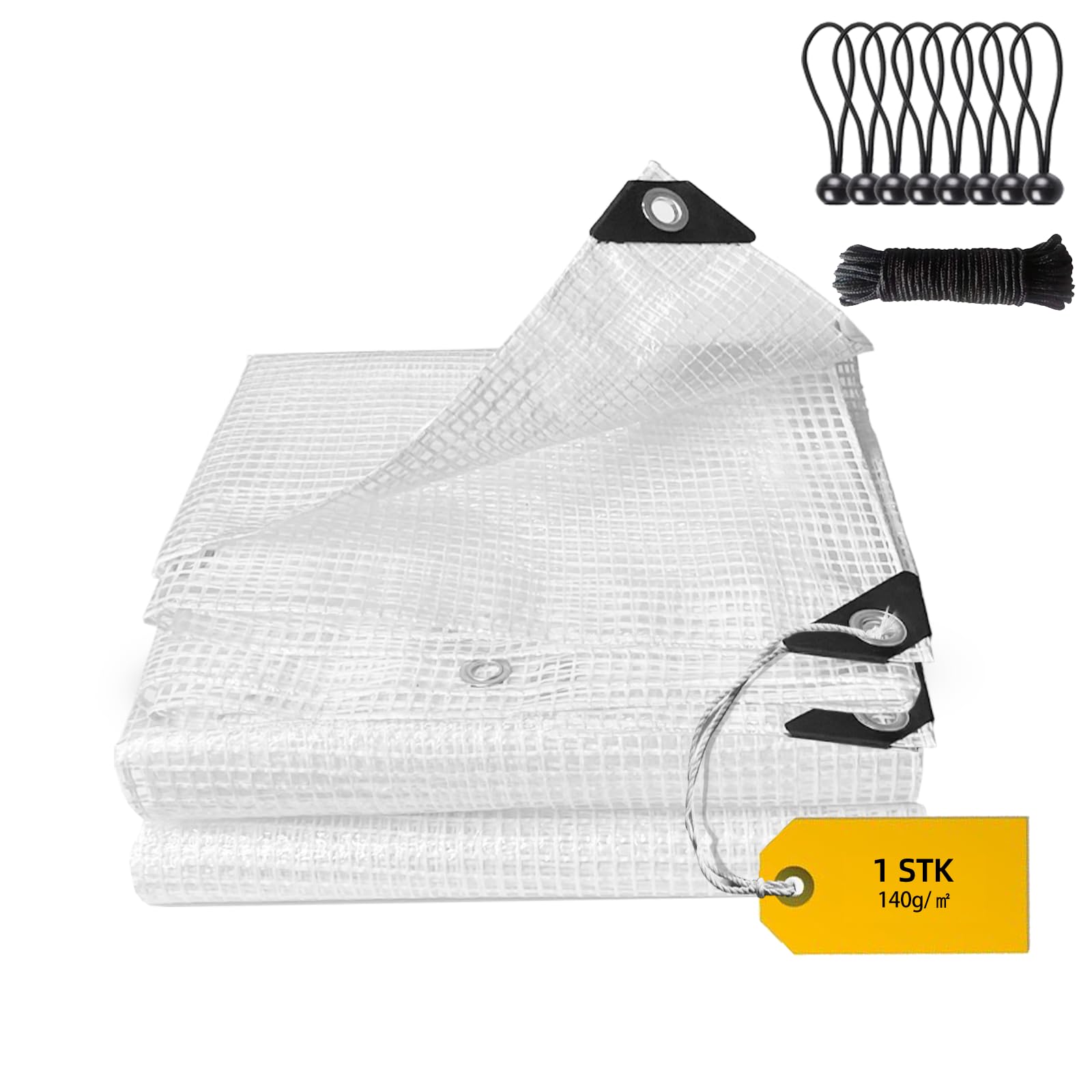 EPFHR Tarpaulin Waterproof 3 x 4 m Grid Film Greenhouse Film Winterproof Grid Tarpaulin Fabric Tarpaulin 140 g/m² Transparent Tarpaulin with Eyelets for Protection Plant Greenhouse Garden Furniture