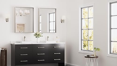 Miniatura 389 de Keonjinn Espejo de baño dorado de 48 x 36 pulgadas, espejo rectangular con marco de metal dorado cepillado, espejo de pared grande rectangular