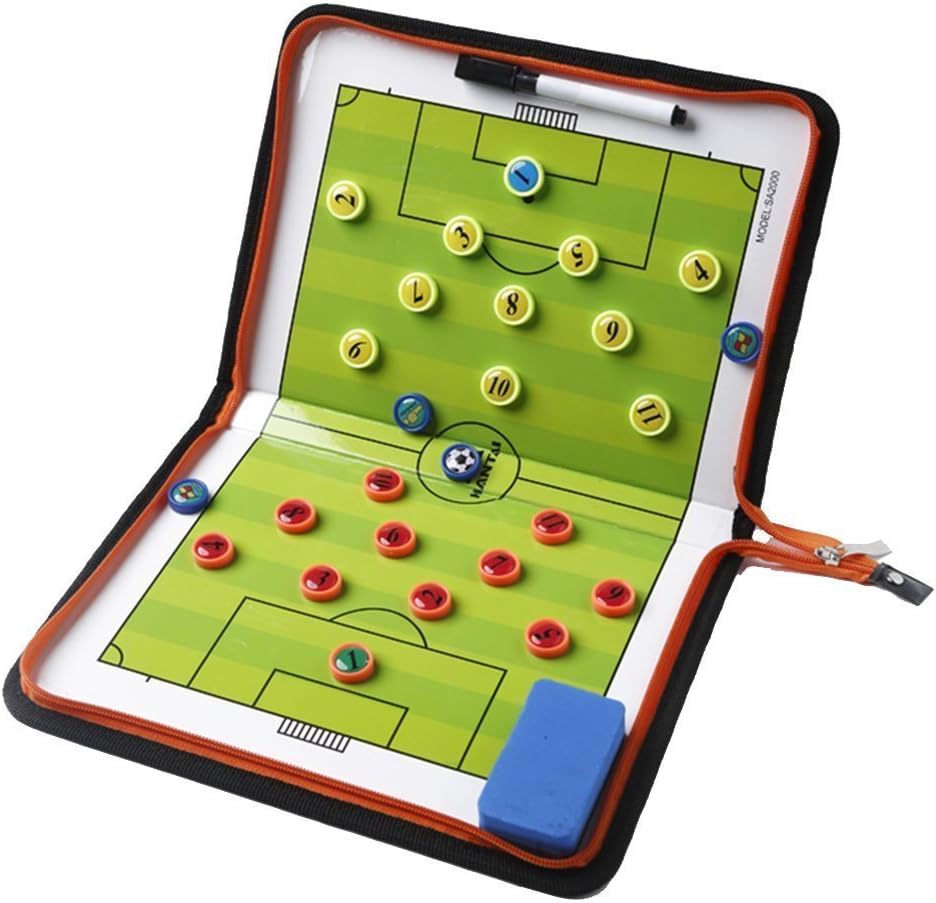 Amhii Football Soccer Magnetic Tactic Coach ClipBoard with Dry Erase Zipper and Marker Pen - Coaching Strategy Board Kit Equipment Foldable and Portable Coach Tool