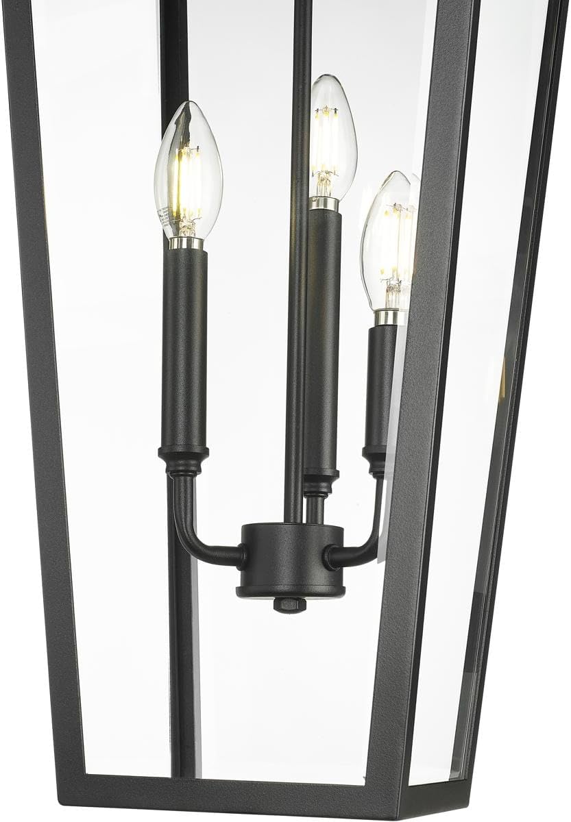 Z-Lite 5008CHXL Gannon 3 Light 12" Wide Outdoor Taper Candle Pendant - Black