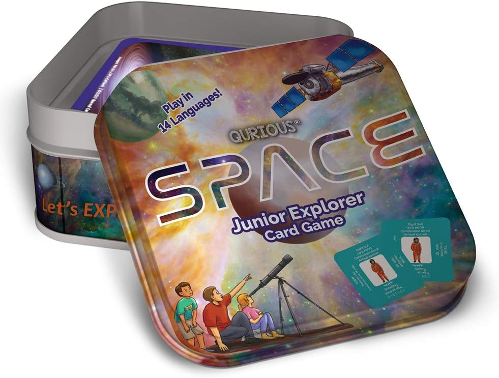 Qurious Space Junior Explorer | STEM Flash Card Game | Pre-Readers Spin & Adventure Through The Galaxy. Using NASA Photos, Little Astronomers and Mini Future Astronauts Learn About Space
