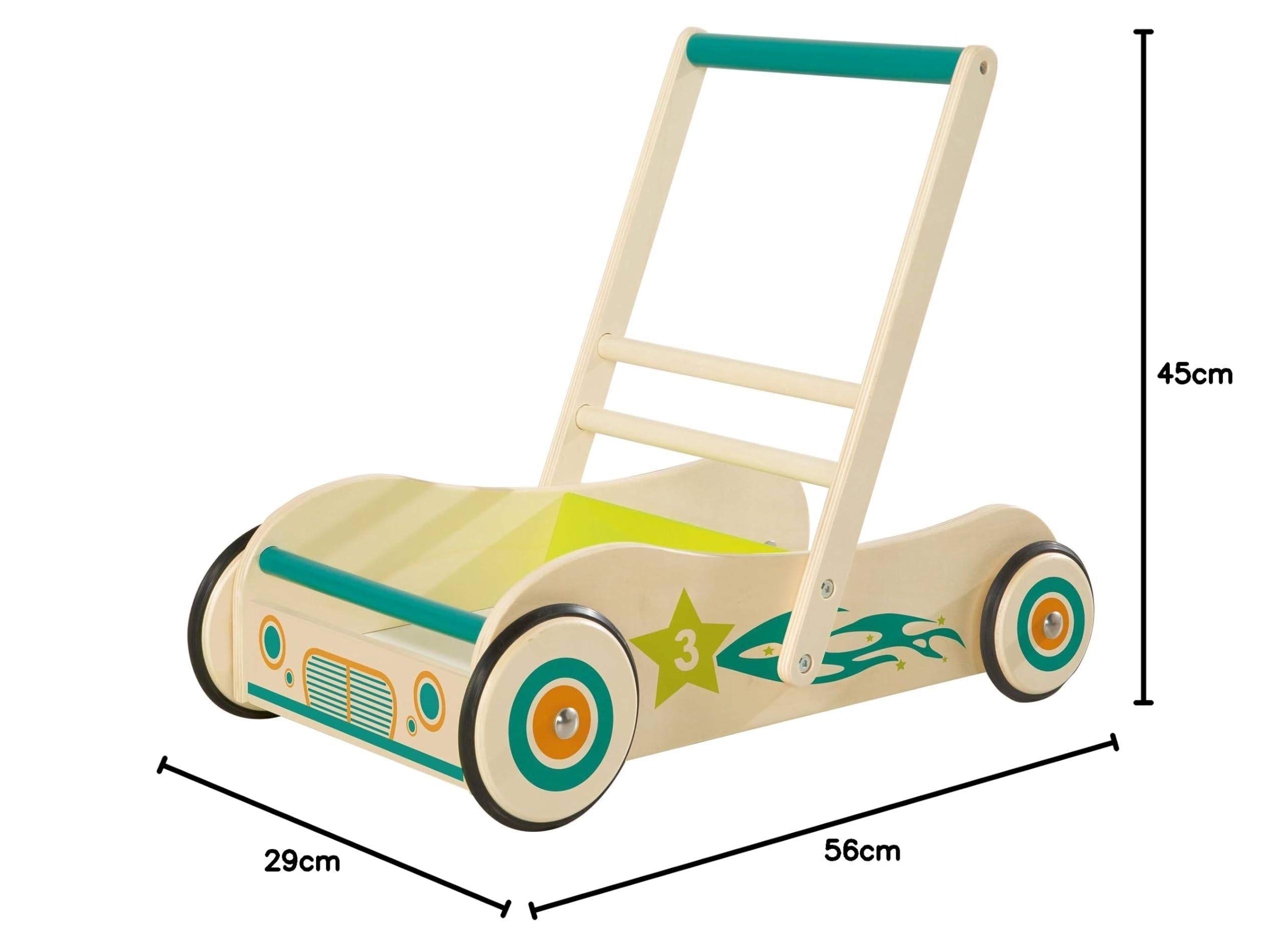 roba Trotteur Bébé "Rennfahrer" en Bois - avec Frein - Chariot de Marche - Hauteur Poignée 45 cm