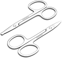 ptiysta Precision Eyebrow Nose Beard Scissors Set - Curved Rounded Safety Tip Trimmers for Facial Ear Eyelash Hair, 2PCS Stainless Steel Grooming Kit
