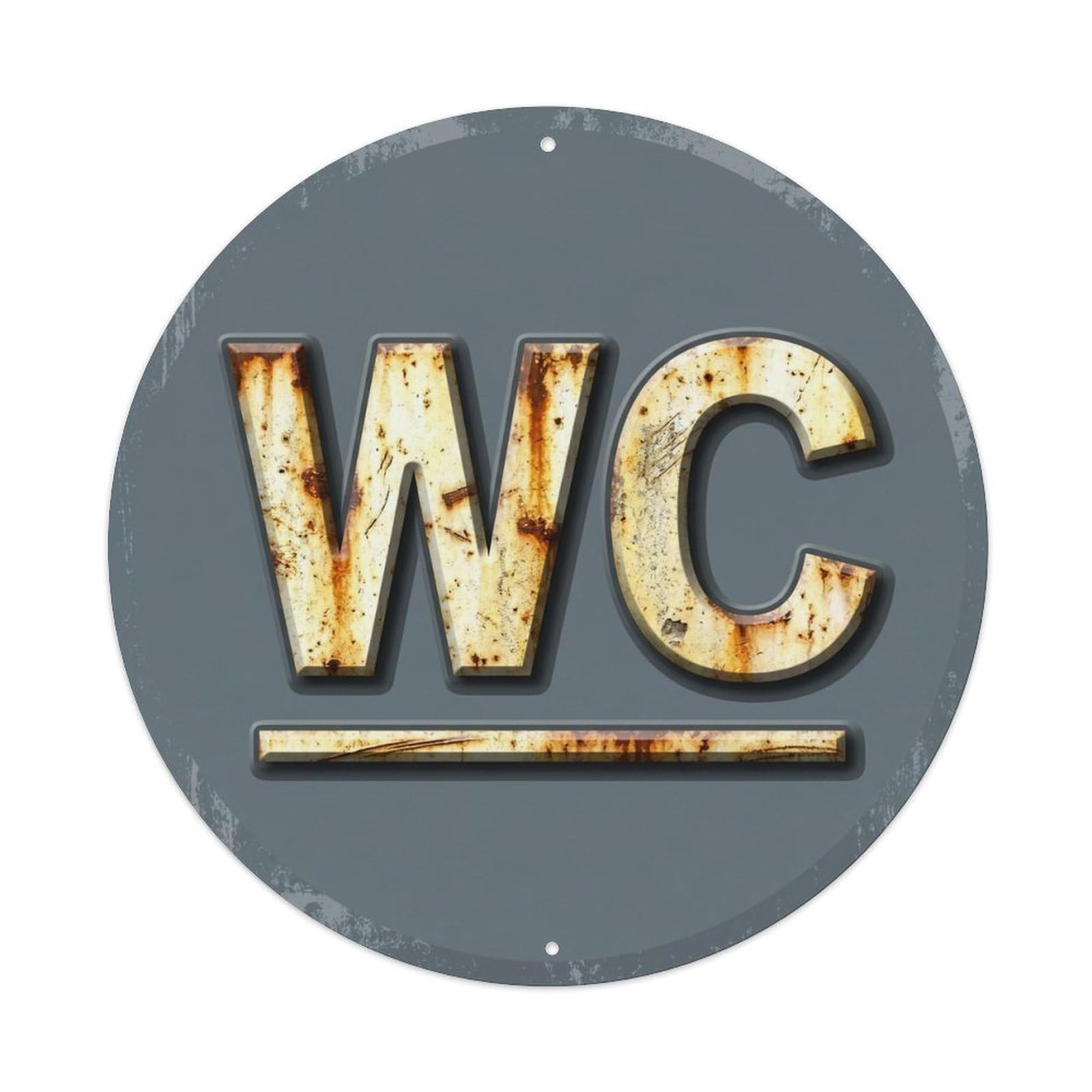 Fqcyn Style Toilet （Wc） Industrial Corroded Emblem Metal Tin Sign Plaque Wall Decor For Cafe, Club Bar, Office, Home Garden Round Metal Poster 8X8inch