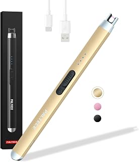 Electric Candle Lighter, USB-C Rechageable Arc Lighters for Camping, Long Lighter with Safety Switch & LED Battery Display, Windproof & Flameless lighters for BBQ, Grill (Champagne Gold)