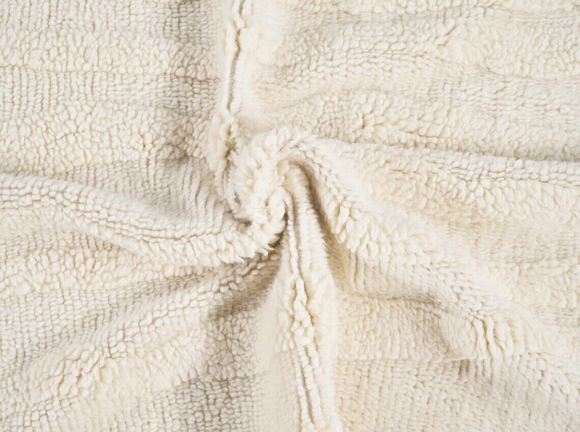 Hand Woven Ivory Wool Rectangular Minimalist Textured Living Room Area Rug 54 Pounds 8.0x10.0