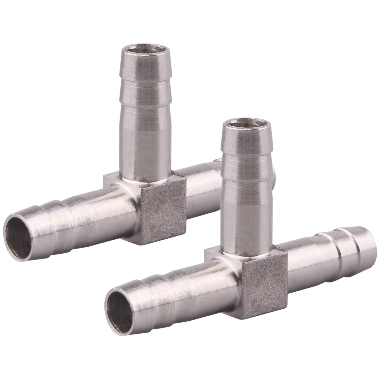 DERNORD 2 Pack Stainless Steel Hose Barb, 3 Way Tee T Shape Barbed 5/16” Union Home Brew Fitting (5/16”Barb x 5/16”Barb x 5/16”Barb)