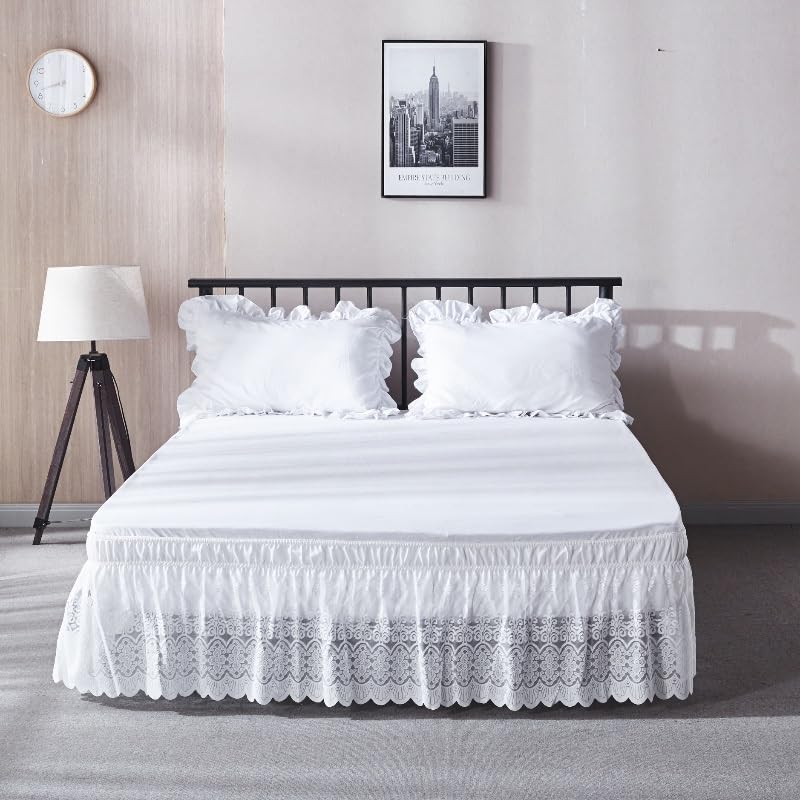 Falda de cama de encaje con volantes blancos jacquard CK 5