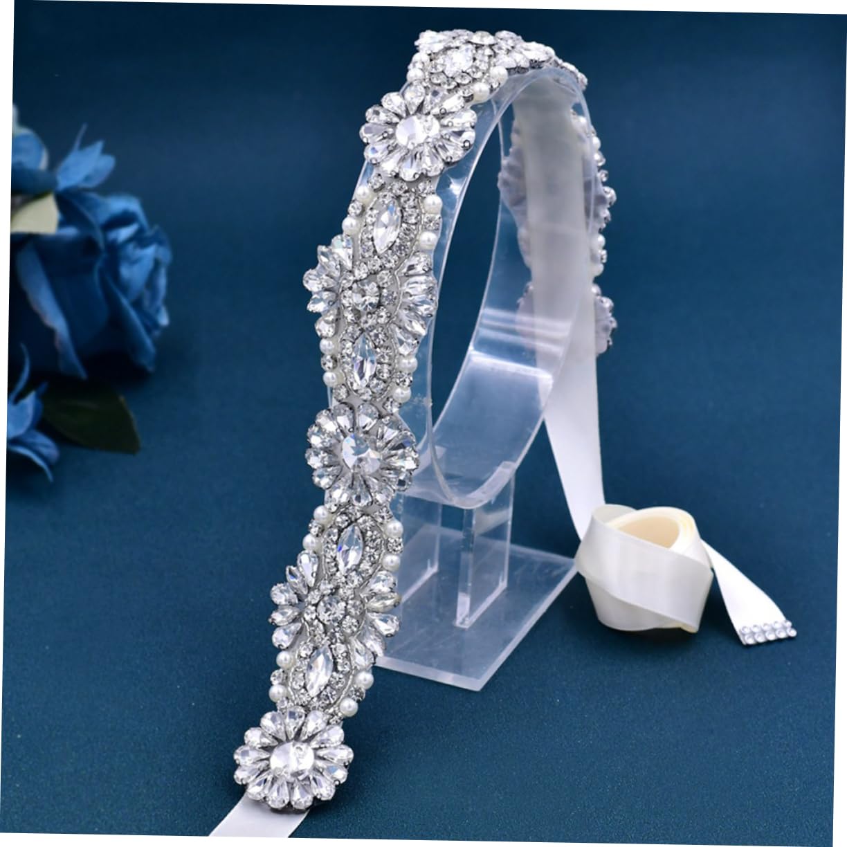 Beavorty Cinturones de Vestido de Novia con pedrería Brillante Despedida de Soltera Cinturones de Faja para Mujeres cinturón de Novia con de imitación