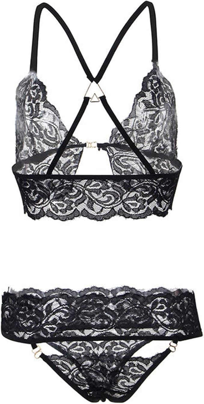 softwrap Women's 4 Piece Sexy Lace Lingerie Cute Blindfold Halter Bra and Panty Set V Neck Mesh Babydoll Underwear Sets-picture-10