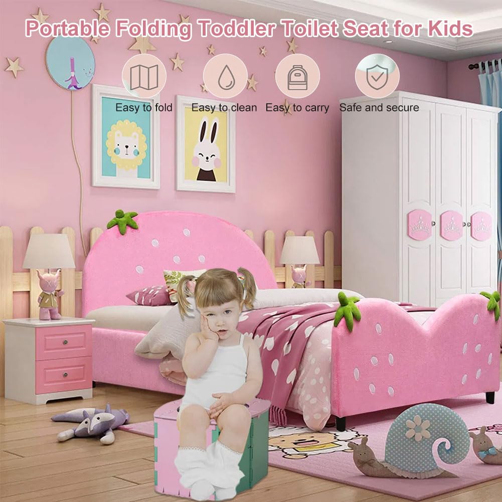 Pieghevole WC per Bambini,Sedile Portatile Vasetto per Bambini,Sedile WC Pieghevole per Bambini,Toilette Pieghevole per Bambini,Vasino Portatile per Bambini da Viaggio,Verde rosa