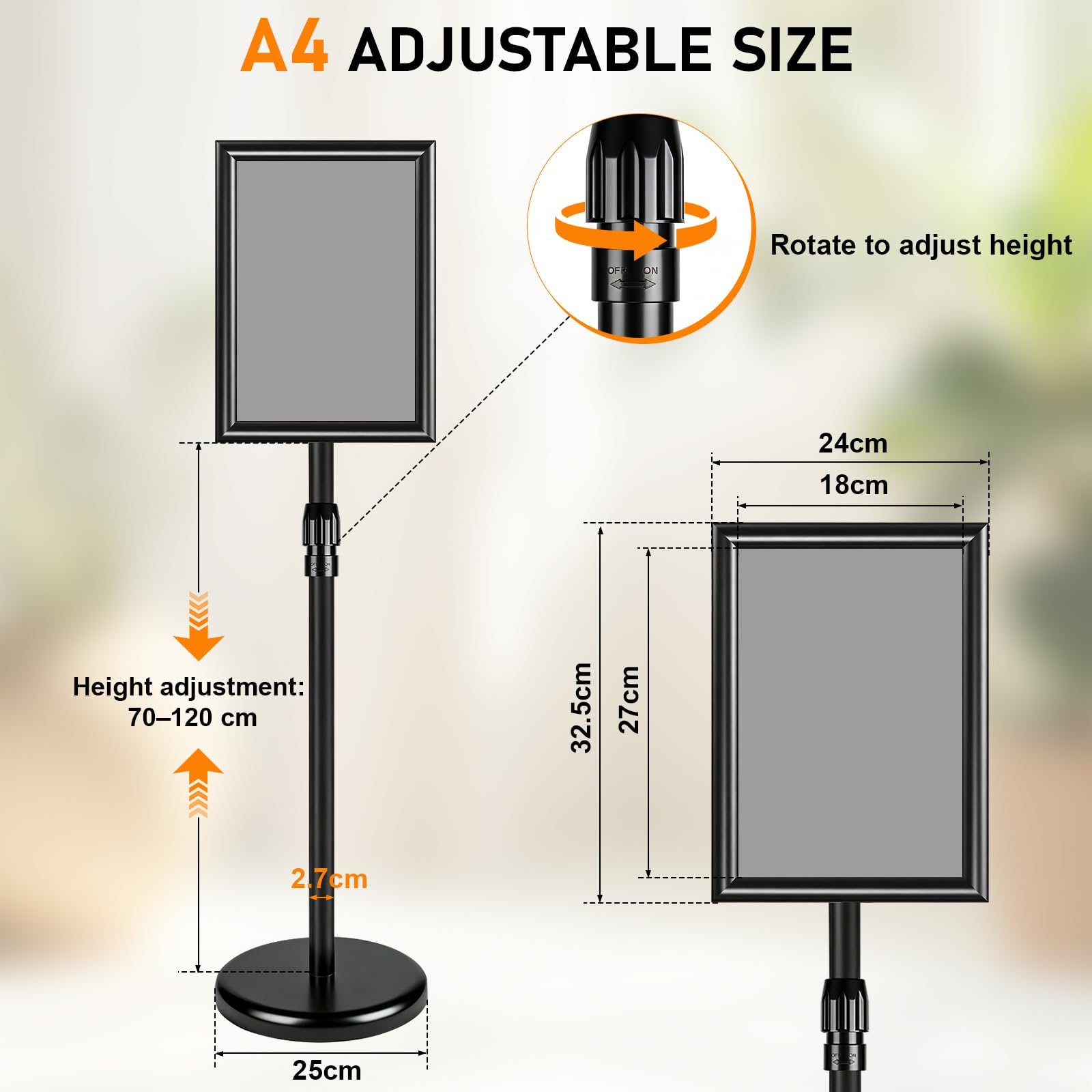 A4 Porte Affiche Sur Pied 297 x 210 mm Réglable 70-120 cm, Porte Menu Restaurant Exterieur A4, Présentoir Affichage Sur Pied 360 Degrés, Panneau Affichage Exterieur Etanche Amovible