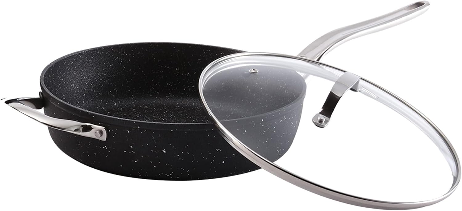 Starfrit The Rock Classic 11" (28cm) Non-Stick Deep Fry Pan with Helper Handle and Glass lid - Durable Forged Aluminum - Oven Safe - PFOA Free - Easy to Clean 11" Deep Fry pan with Lid