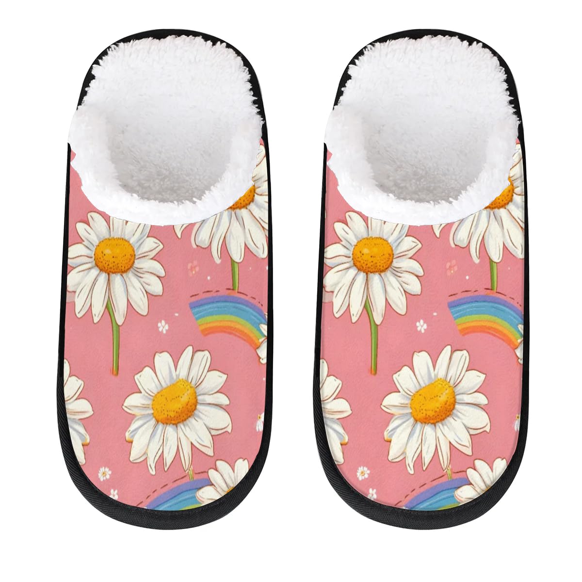 Hsnar Daisy Flower Rainbow Non Slip House Slippers for Women Indoor Slippers for Men Soft House Shoes Spa Slippers, L