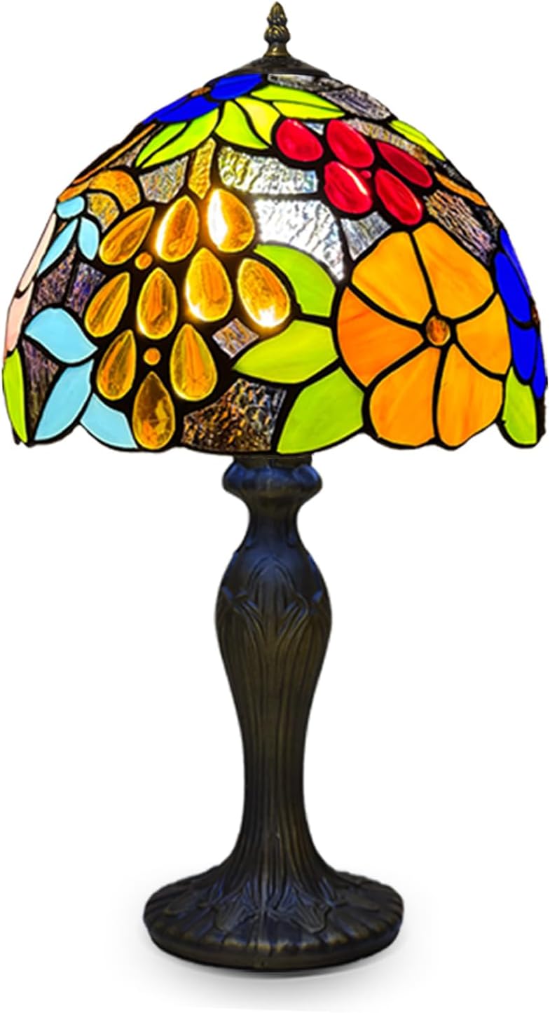 Tiffany Style Table Lamp Handcrafted Pastoral Gorgeous Flowers Lampshade Antique Table Lamps for Living Room Bedside Desk Bedroom (TFTL-1009)