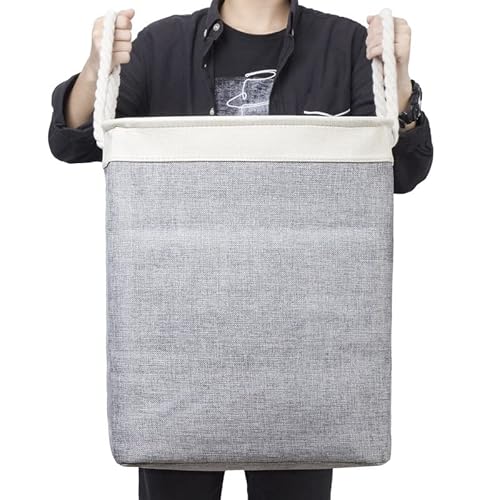 Foldable Laundry Basket Cotton Linen Square Basket Storage Basket Fiberglass Tube Support Cotton Rope Handle (Color : B) (B)