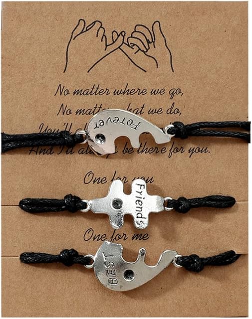 Best Friends Bracelets for 3 Friendship Bracelets for 3 Love Heats Distance Matching Bracelet for BFF Three Way Bestie Bracelets for 3 Girls Adjustable Rope Black String Jewelry Gift for Women