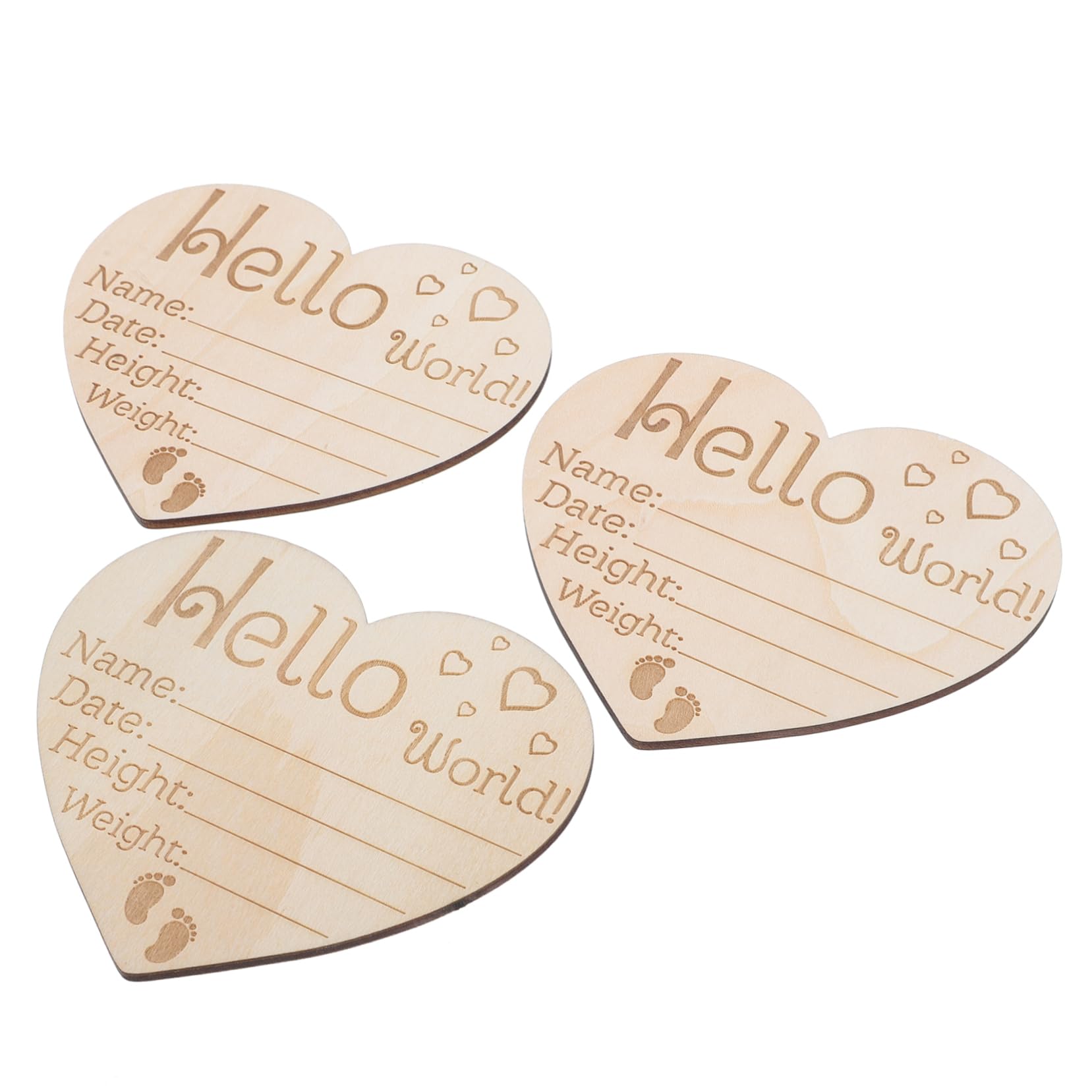 RORPOIR Wooden Baby Name Sign Set 3pcs Heart Shape Newborn Announcement Board Baby Shower Decor